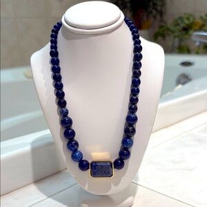 Ann Taylor Faux Lapis Bead Necklace with Center Pendant. NWT